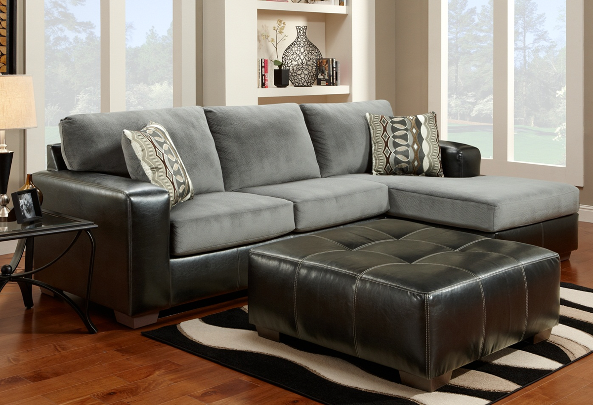 Casual Black & Gray Loose Pillow Back Sectional w/ Chaise Lounge eBay