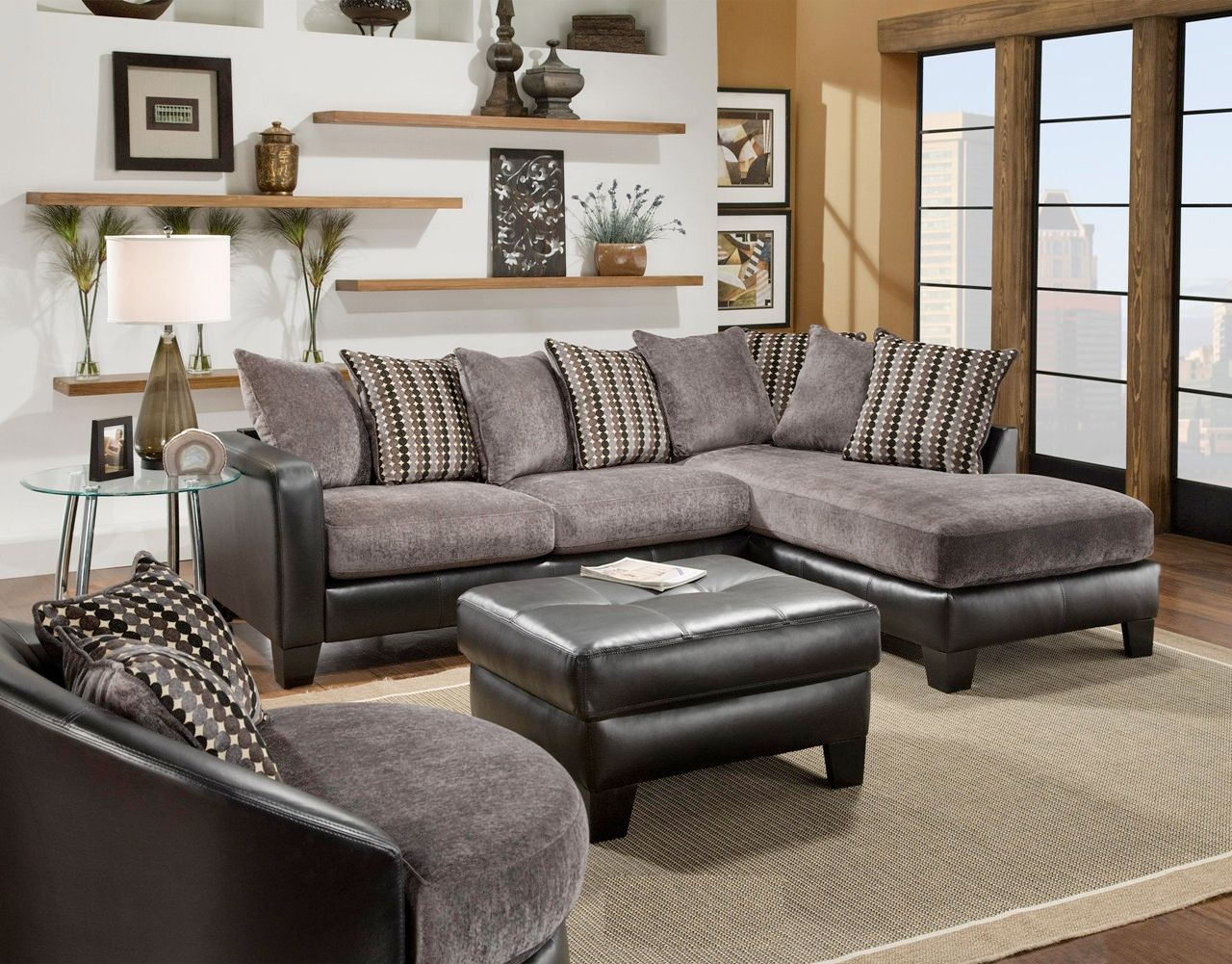 Black Microfiber Sectional Sofa With Chaise