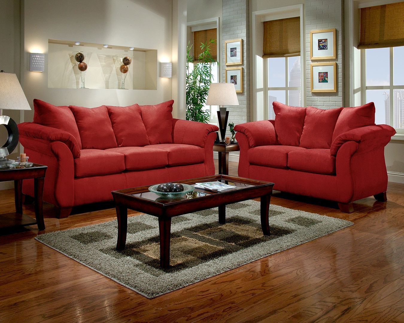 Modern Red Fabric Sofa & LoveSeat Casual Living Room Furniture Set 6700