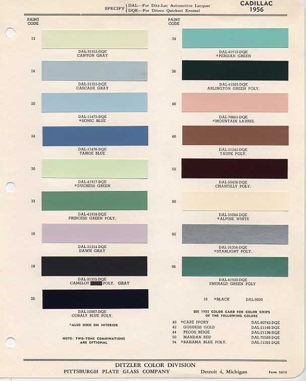 1958 Cadillac Color Chart