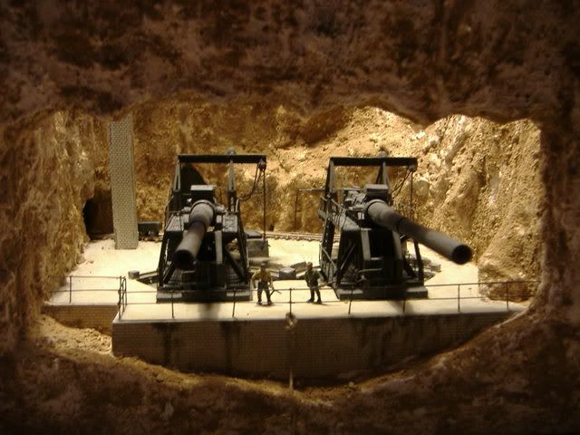  diorama of the gun cave in the classic war film the Guns of Navarone