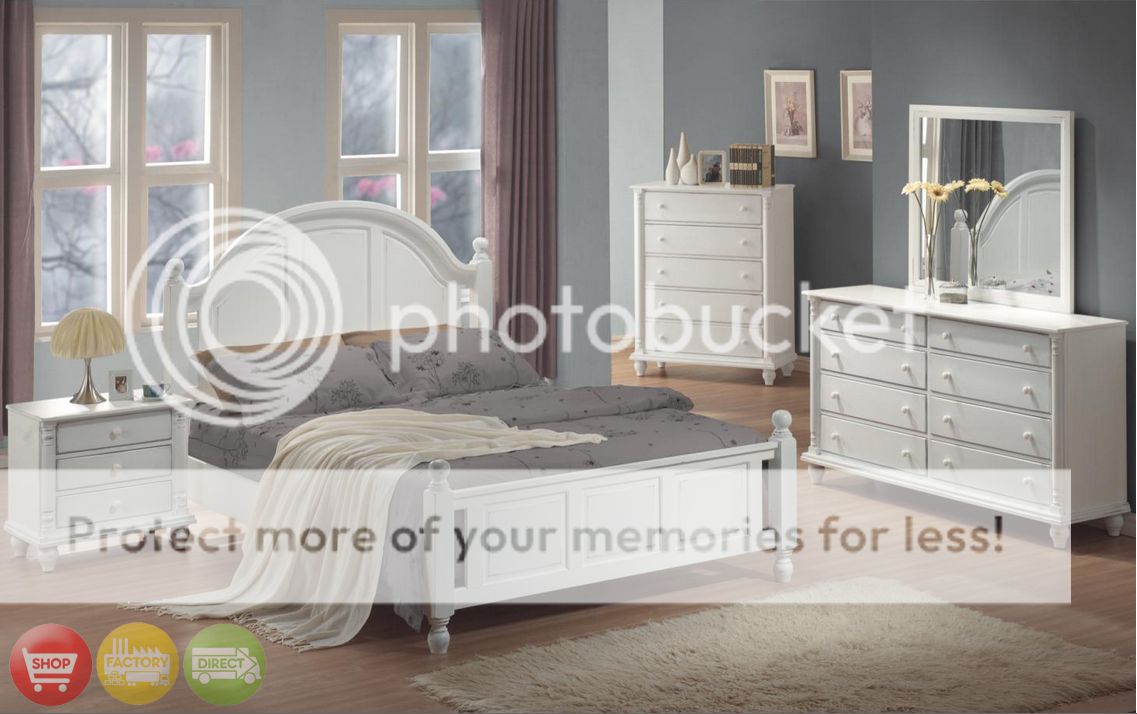 Full Bed White Wood 4 piece Bedroom Furniture Set new ...