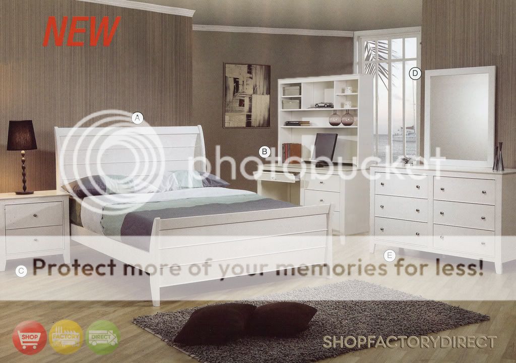 selena white wood full bed 6 piece bedroom furniture set w/ desk