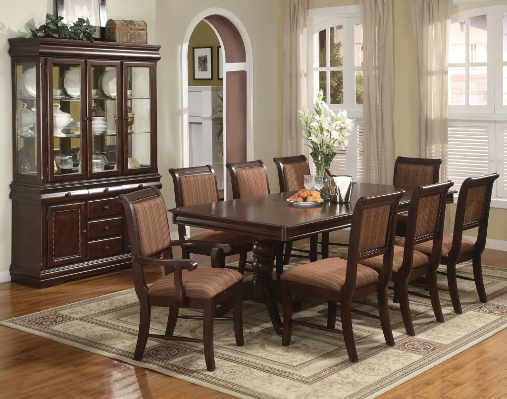 Merlot 9 Piece Formal Dining Room Furniture Set Pedestal Table 8