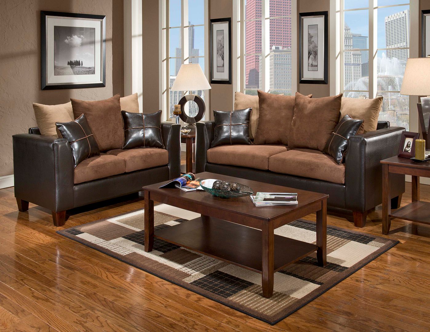 Casual Contemporary Chocolate  Brown  Sofa  Love Seat 