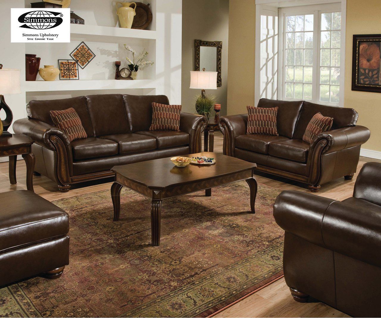 Simmons Traditional Bonded Leather Sofa Love Seat Living Room Furniture Set