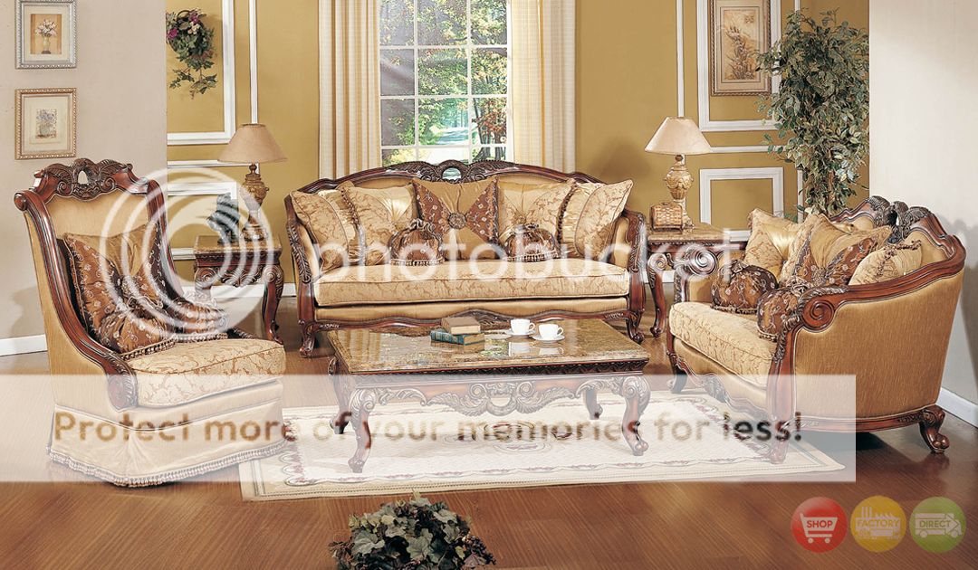exposed wood luxury traditional sofa & loveseat formal living room