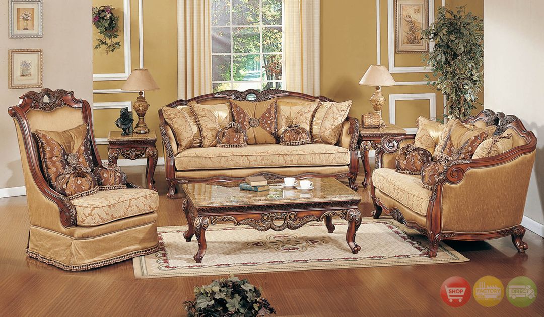 exposed wood luxury traditional sofa & loveseat formal living room